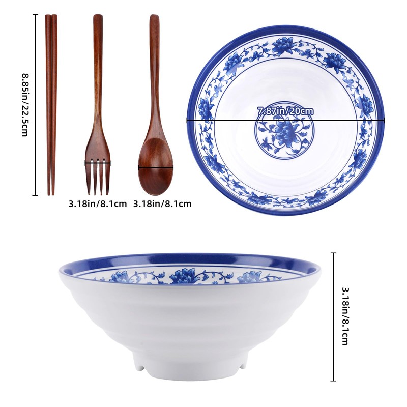 Gallipower 8" Faux Ceramic Ramen Bowl Set,2 Sets Asian Pho