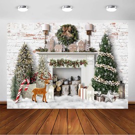 Avezano Christmas Backdrop Winter Fireplace Xmas Tree Photography Background Holiday Photobooth Portrait Wall Party Banner Photo Studio Props (6ft x 4ft)