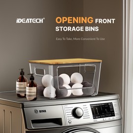 IDEATECH Trash Bag Holder Dispenser - Stackable Organization and Storage with Bamboo Lid for Laundry Room/Kitchen/Cabinet, Acrylic Extra Large Garbage Bag Dispenser Under Sink（1Pack）