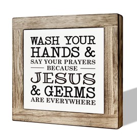 Bathroom Decor, Christian Bathroom Sign, Wash Your Hands and Say Your Prayers Because Jesus and Germs are Everywhere, Wooden Box Signs for Home Decor, Bathroom Decor Tabletop, Bathroom Box Sign B6-103