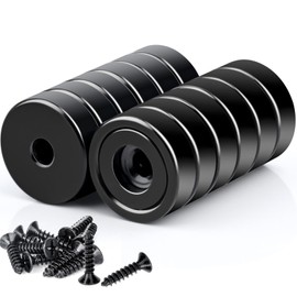 12 Pack Magnets with Holes,16MM Strong Neodymium Cup Magnets with Screws for Wall Mounting, Cabinet Door Black Magnets,Rare Earth Magnets Heavy Duty Magnets Round Base Disc Magnet for Holding Tools