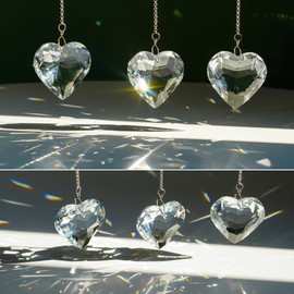 H&D HYALINE & DORA 50mm Clear Crystal Heart Suncatcher Set of 3 Suncatcher for Window Crystal Heart Sun Catcher Hanging Ornament Rainbow Maker Gifts for Mom, Grandma, Friends