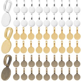 SOFPLATE 1 Box 120 Pieces Round Hangers for Sticking Gold Flat Ironing Pad Bulk Pack Alloy Antique Silver Tibetan Base Blank Setting for Charms Cabochon Jewellery Parts for Jewellery, Metal