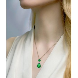 YONVUN Crystal Diamond Gemstone Pendant Necklace Plated 18k Gold Teardrop Oval Pear Zircon Birthstone Ruby Emerald Sapphire Amethyst Jewelry Set Gift for Mother Wife Girlfriend Daughter