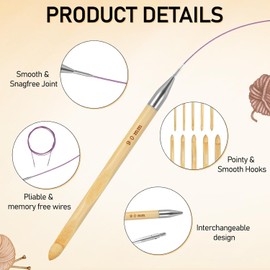 Tunisian Crochet Hooks Set with Cables – 10 Interchangeable Afghan Crochet Hooks (3.5mm–10mm) with 4 Swivel Cords, End Caps, Connectors & Storage Case – Bamboo Crochet Hook Kit for Beginners & Experts