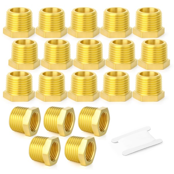 GASHER 20Pcs Brass Reducer Hex Bushing 1/2" NPT Male x