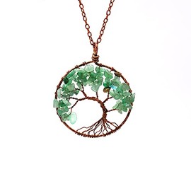 Magik Seven-Chakra Tree of Life Healing Energy Pendant Crystal Meditation Necklace (Curved Tree，#03 Light green)