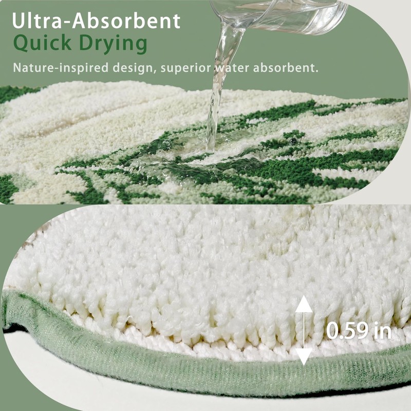 VivaNest Luxury Sage Green Leaf Bathroom Mat Monstera, 32.3"x36.6" Extra