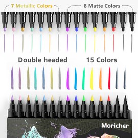 Moricher Temporary Tattoo Markers for Skin - 15 Body Markers with 112 Stencils Dual-ended Tattoo Pens Cosmetic Grade henna Pens