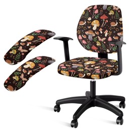 Wanzuoeng Mushroom Butterfly Print Office Desk Chair Seat Cover with Armrest Covers, Stretchable Office Chair Seat Cover Removable Computer Chair Back Covers, Dustproof & Non Slip