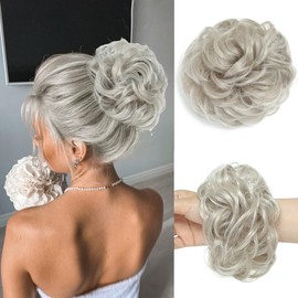 Mychanson Messy Bun Hair Piece Wavy Curly Bun Synthetic faux Hair Bun Extensions Messy Bun Scrunchie Curly Bun Hair Piece for Women (Platinum Blonde)