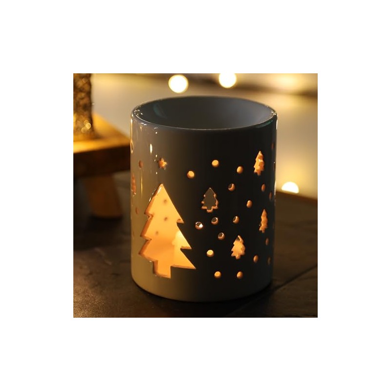 White Christmas Tree-Snowflake Ceramic Decor Wax Melt Burner Tea Light