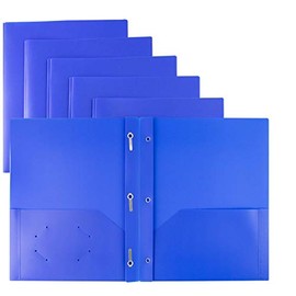 Dunwell Pocket Folders with Prongs - (Blue, 12 Pack, 2 Pockets 3 Prongs), Plastic Folder with Pockets and Brads, Durable Poly Folders with Fasteners for School & Office, Includes Adhesive Labels