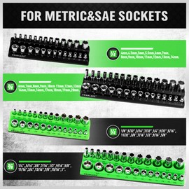 SWANLAKE GARDEN TOOLS 4-Piece Magnetic Socket Organizer Set, Metric & SAE Socket Holder Set Includes 1/4", 3/8" Drive Sockets Organizer, Magnetic Tool Trays for Tool Box Drawer (Sockets not included)