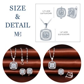 MicLee Square Zirconia Necklace Pendant and Earrings Hoops for Women Girl 925 Silver Diamond Jewellery Sets Fashion Wedding Jewellery Elegant Bridal Necklaces Earrings Silver