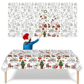 Christmas Coloring Tablecloth for Kids,137*274cm Giant Xmas Colouring Table Cloth,Paper Tablecloths Forest Animals Rectangular Table Cover for Party,Art Coloring Educational Tablecloth,Christmas Decor
