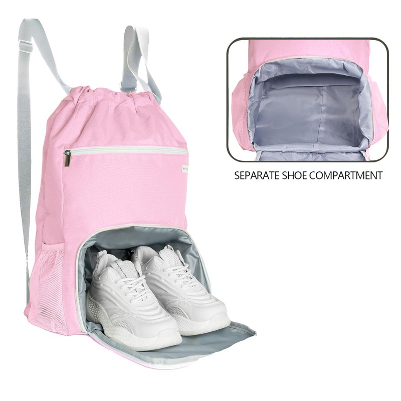 BAVELOE Drawstring Backpack with Wet Pocket & Shoe Compartment, Water-Resistant