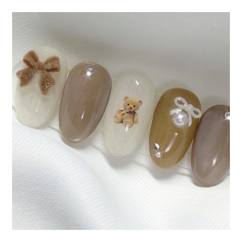 [Handmade Nail Tips] Angora Ribbon Nail Tips - Mini Oval
