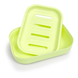 Double Layer Draining Soap Dish, Plastic Dishwashing Sponge Soap Holder for Kitchen, Bathroom, and Washstand (Light Green)