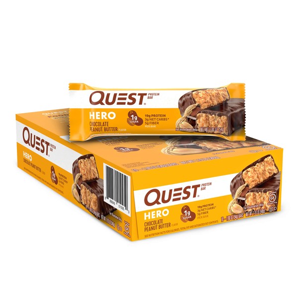 Chocolate Peanut Butter Hero Quest Nutrition Protein Bar, High Protein, Low Carb, Gluten free, 1.90 Ounce (Pack of 10)