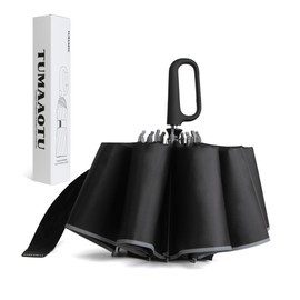 QWB QWB TUMAAOTU Inverted Umbrella with Carabiner Handle, Wind Proof Umbrellas For Rain, 46 Inch Portable Reverse Folding Umbrella, Car Umbrella for Women Men, 10 Ribs (black)