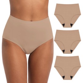 IRISMORII Adult Incontinence Protective Underwear for Women Reusable Bladder Leakage Protection Brief Postpartum 56 ml Absorbency Panties 3 Pack (3 Brown, S)