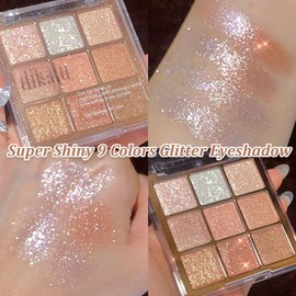 Glitter Eyeshadow Palette - Shimmer 9colors Eye Shadow - Gold, White, Pink Eye Make-Up Palettes for Women - Highly Pigmented Eye Shadow Palette for Girls Eye Glitter Makeup
