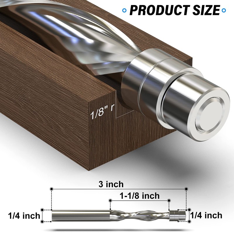 MEIGGTOOL 1/4-Inch Diameter Spiral Flush Trim Router Bits, Down-Cut Flush