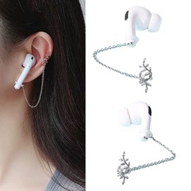 ZOSTLAND 1 Pair Creative Earphone Anti Lost Earring Clip Earclip Strap Wireless Earhook Earbud Ear Bud Holder Connector Compatible with Airpods 1/2/Pro/3 Beats Fit Pro Sony (Sliver Leaf)