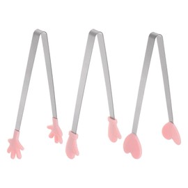 sourcing map Mini Food Tongs 5.5" Pattern Shape Stainless Steel with Silicon Tips Small Cooking Tongs Kitchen Food Tongs Serving Tongs for Cooking Grilling BBQ Barbecue Kitchen, Pink