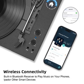 VICTRESS Vinyl Records Player, Vintage Record Player with Bluetooth Playback, 3-Speed Turntables LP Player, Built-in Stereo Speakers, Headphone Jack, AUX, RCA Line Out, Bass/Treble Control, Auto Off