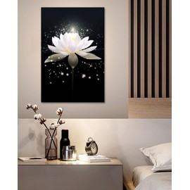 Zen Wall Art Lotus Wall Decor Black Painitng Canvas Canvas Prints Flower Blossom Pictures Spirtual Meditation Artwork for Yoga Room Living Room Office Home Framed(Art-8,12.00"x18.00")