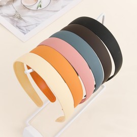 brcowdp 6 pieces of colorful hair accessories hard headband 1 inch wide solid color simple women's headband suitable for girls with long hair and curly hair (Black, 6PCS)