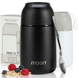 Moon Insulated Food Flask - Food Jar & Soup Container, Thermal Food Container to Keep Your Meal Hot For Longer, Free Folding Spoon, Leakproof, UK Company (700ml Black)
