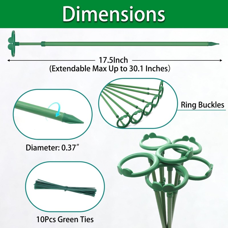 Extendable Plant Stakes, Length Scalable from 17.5IN to 30.1IN Plant