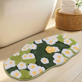 Naoloture Green Floral Moss Bathroom Rug Bath Mat, Ultra Thick Soft 3D Aesthetic Decor Cute Tufted Bath Rugs, Super Absorbent Non Slip Washable Moss Carpet for Shower Floor Sink Bedroom, 20x32 Inch