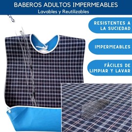 2 Adult Waterproof Bibs for Elderly with Crumb Collector, Adult Bibs, Adjustable Snaps, Bibs for Elderly with Limited Mobility, medium, m