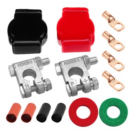 Ampper Military Spec Battery Terminal Top Post Kit with Cover, 4 Copper Lugs and Heatshrink for Marine Car Boat RV Vehicles and More (Kit)