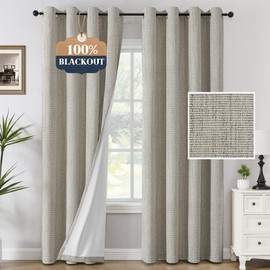 H.VERSAILTEX 100% Blackout Curtains Linen Textured Chenille Curtains Full Light Blocking Thermal Insulated Curtain 84 Inches Long Energy Saving with White Liner, 2 Panels, Heathered Stone