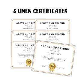 Above & Beyond Award Certificate 6pk Linen 8.5x11” Volunteer Appreciation Mentor Sponsor Work Office Excellence Community Service