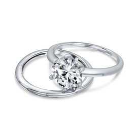3.5CT Simple Round Solitaire 6 Prong AAA CZ Engagement Wedding Band Ring Set For Women .925 Sterling Silver