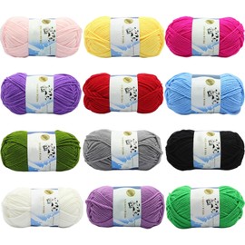 XIAQICA Wool for Knitting, 12 Colours x 50 g, Crochet Yarn, Cotton, Colourful Yarn for Crochet, Acrylic Wool for Crochet, Crochet Yarn, Thick Wool Set for Crochet, Knitting and Crafts