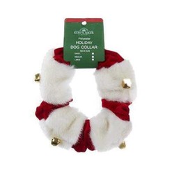 Home Décor Kurt Adler Red Velvet and Faux Fur Christmas Dog Collar-Large Dog Size