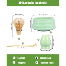 Alliebe Matcha Making Kit,4PCS Matcha Kit,Cyan Whisk and Bowl,Ceramic Set,Exquisite and Elegant Including Bowl, Stirrer,Tea Whisk,Tea Spoon,for Tea Culture Lovers to Enjoy