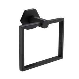 MIYILI Modern Hexagonal Base Towel Ring Stainless Steel Bathroom Hand Towel Holder Wall Mounted Matte Black