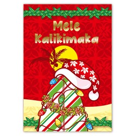 Island Heritage Deluxe Boxed Tropical Hawaiian Christmas Cards - Santa's Sweet Surfboard - 12 cards & 13 envelopes