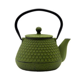 20.3oz Small Cast Iron Teapot, SECHUDO Cast Iron Tea Kettle for Stovetop Safe Coated with Enameled Interior, Cast Iron Tea Pot with Stainless Steel Infuser for Loose Tea (Green Honeycomb Pattern)