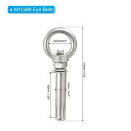 PATIKIL Expansion Eye Bolt M10x90mm, 2 Pack 304 Stainless Steel Shoulder Anchors Eyebolt Screw with Eye Ring for Concrete Brick Walls Canopy Engineering Rigging Silver