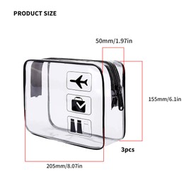 3 Pcs Clear Travel Toiletries Bags, Clear Makeup Bags for Travel Toiletry Bag, TSA Approved Travel Cosmetic Bags, PVC Waterproof Clear Wash Bags for Women Men Holiday Travel Essentials Bags