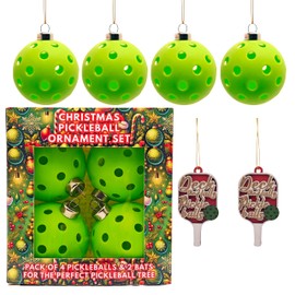 Pickleball Christmas Ornaments Set – Pack of 4 Unique Pickleball Ornaments & 2 Decorated Paddles for Tree & Party Decor – Perfect Pickleball Gifts for Women, Men, Family, and Pickleball Lovers